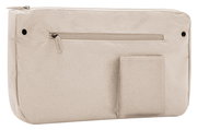 Beige Tasche mit Reißverschluss und zusätzlichem Fach, seitliche Perspektive