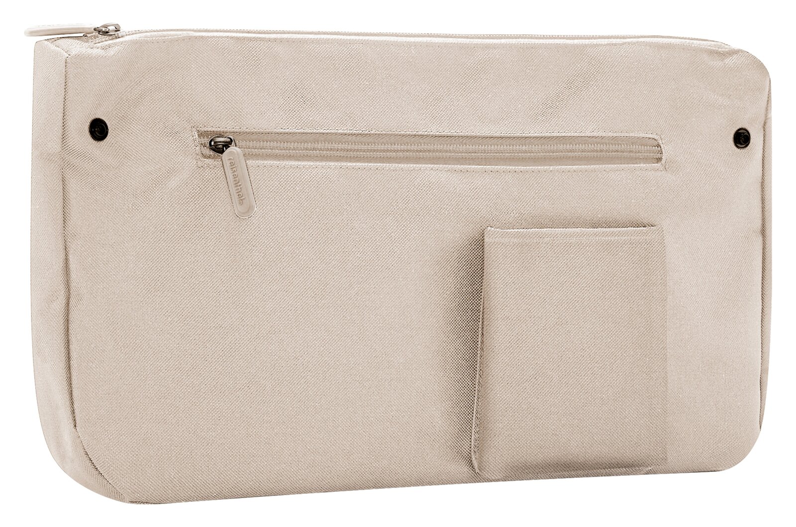 Beige tas met ritssluiting en extra vak, zijaanzicht