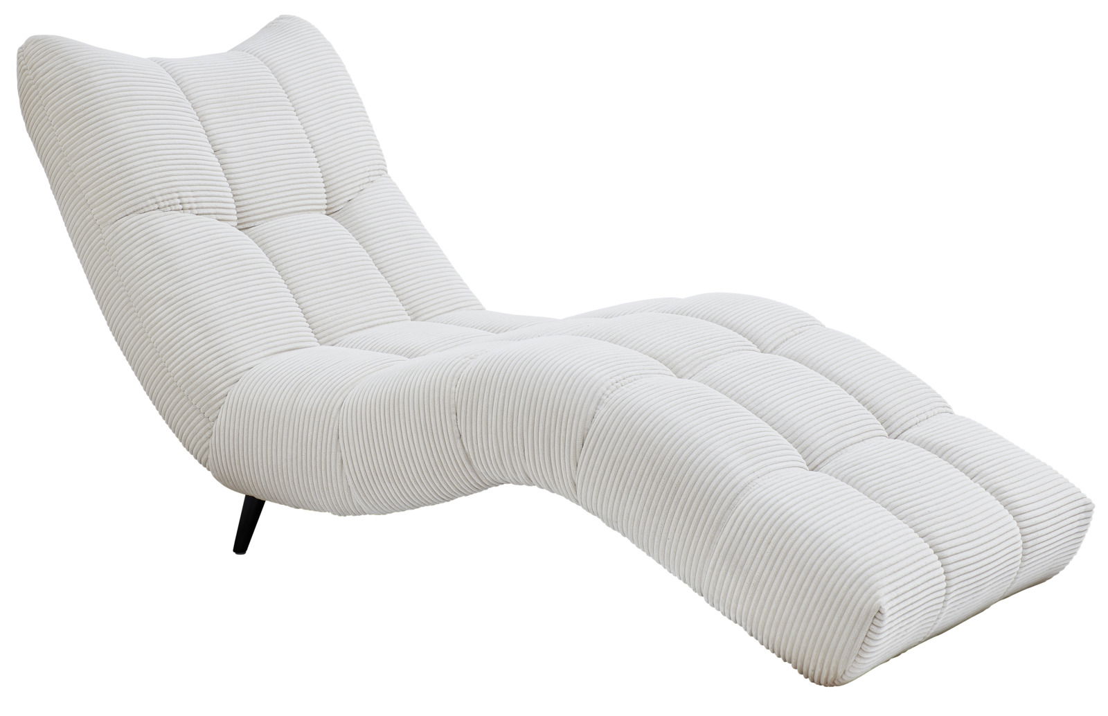 Bequeme Liege mit gestepptem, cremefarbenem Stoffbezug in Seitenansicht