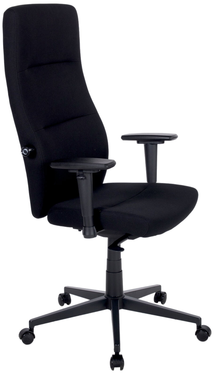 Venda Drehstuhl WILDSPITZE Schwarzer Drehstuhl mit hoher Rückenlehne und verstellbaren Armlehnen, seitliche Perspektive