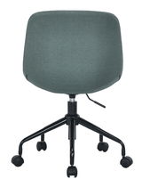Rückansicht eines Home Office Drehstuhls mit grauem Stoffbezug und schwarzem Gestell auf Rollen.