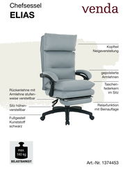 Grauer Chefsessel mit verstellbarem Kopfteil, gepolsterten Armlehnen und Relaxfunktion mit Beinauslage, seitliche Perspektive.