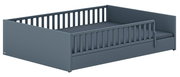 Graues Bodenbett mit Gitterstäben, seitliche Perspektive