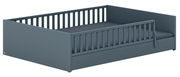 Graues Bodenbett mit Gitterstäben, seitliche Perspektive
