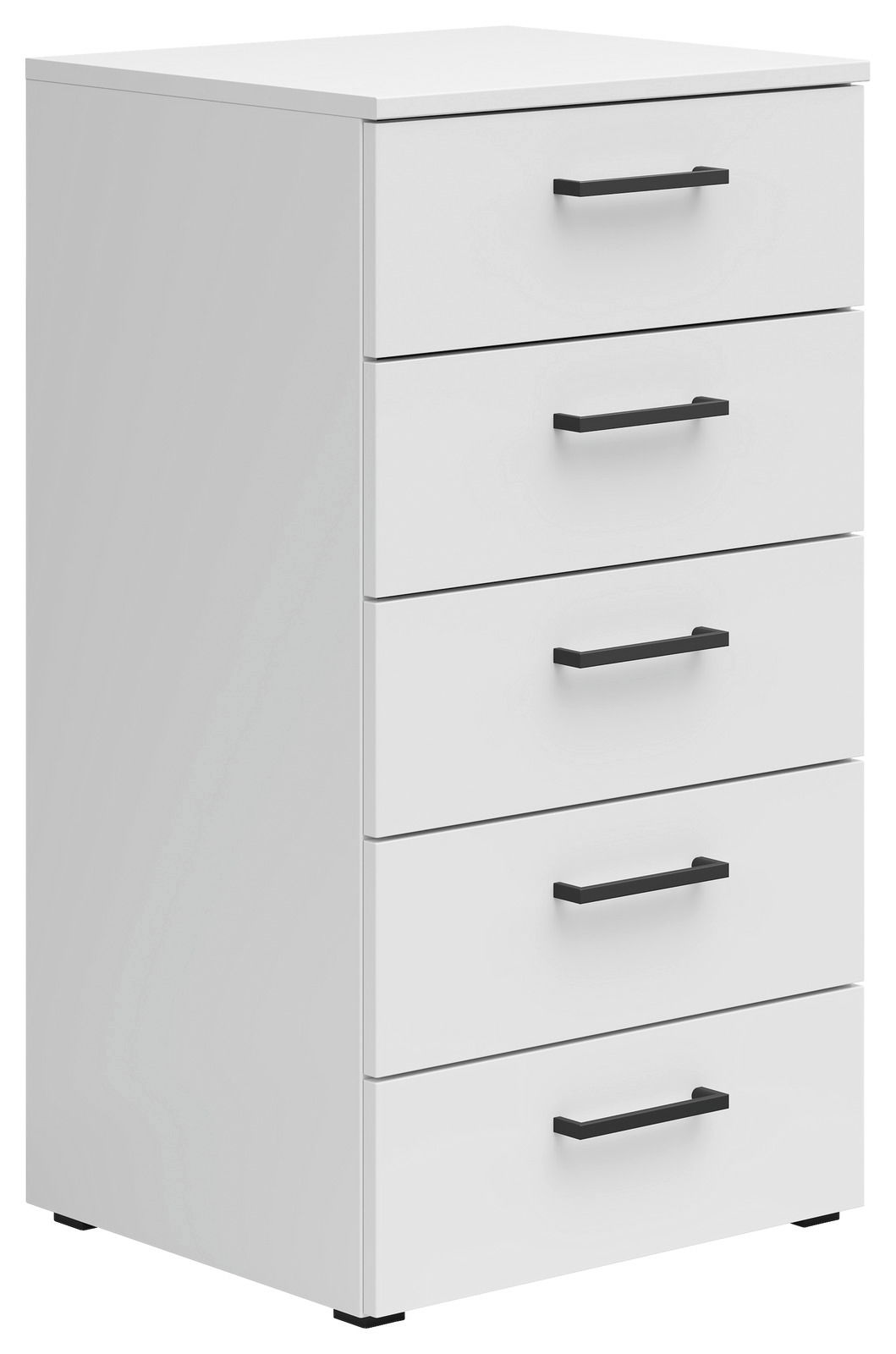Carryhome Kommode MULTISTAURAUM Weiße Kommode mit fünf Schubladen und schwarzen Griffen, seitliche Perspektive