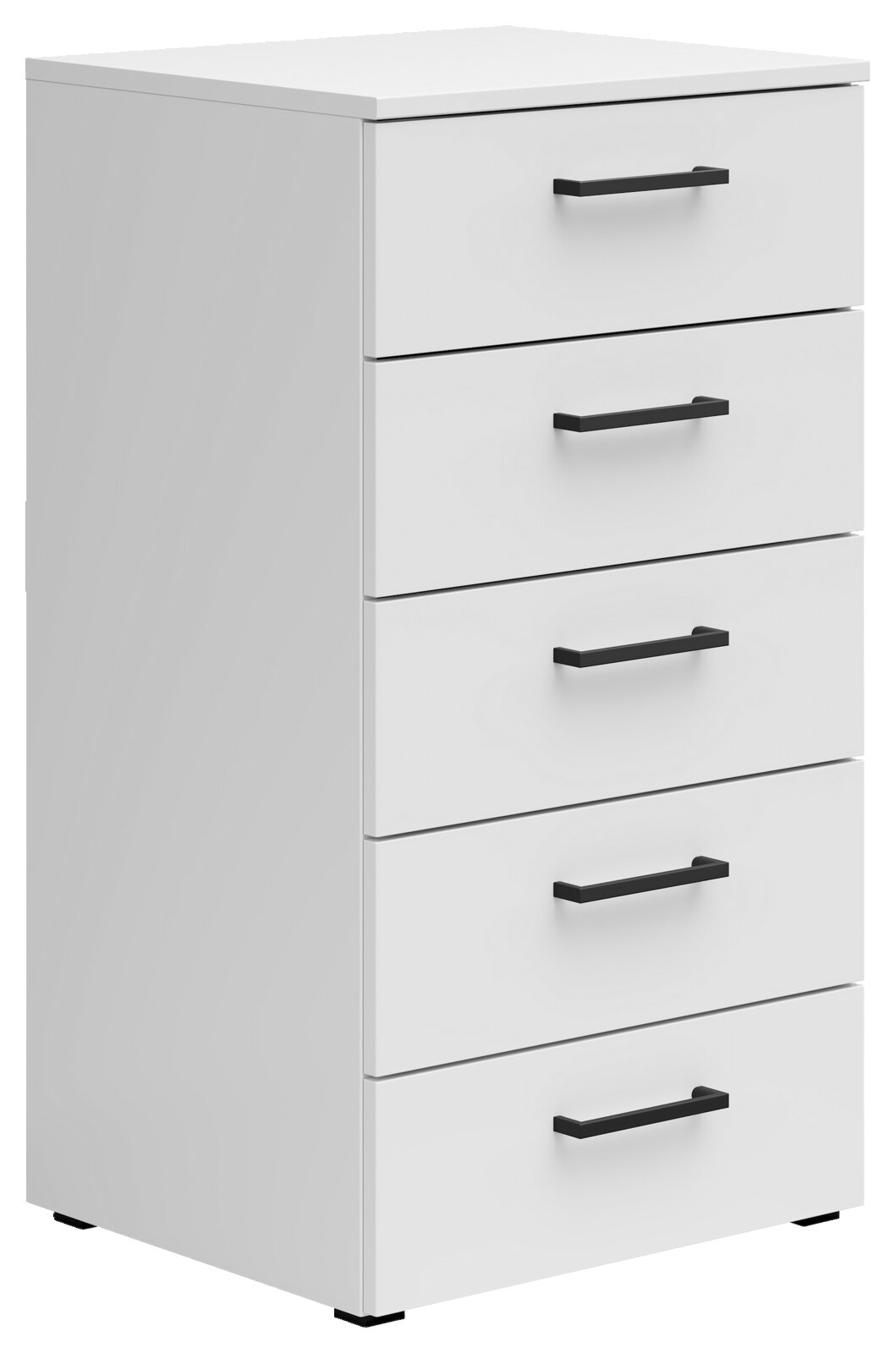 Carryhome Kommode MULTISTAURAUM Weiße Kommode mit fünf Schubladen und schwarzen Griffen, seitliche Perspektive
