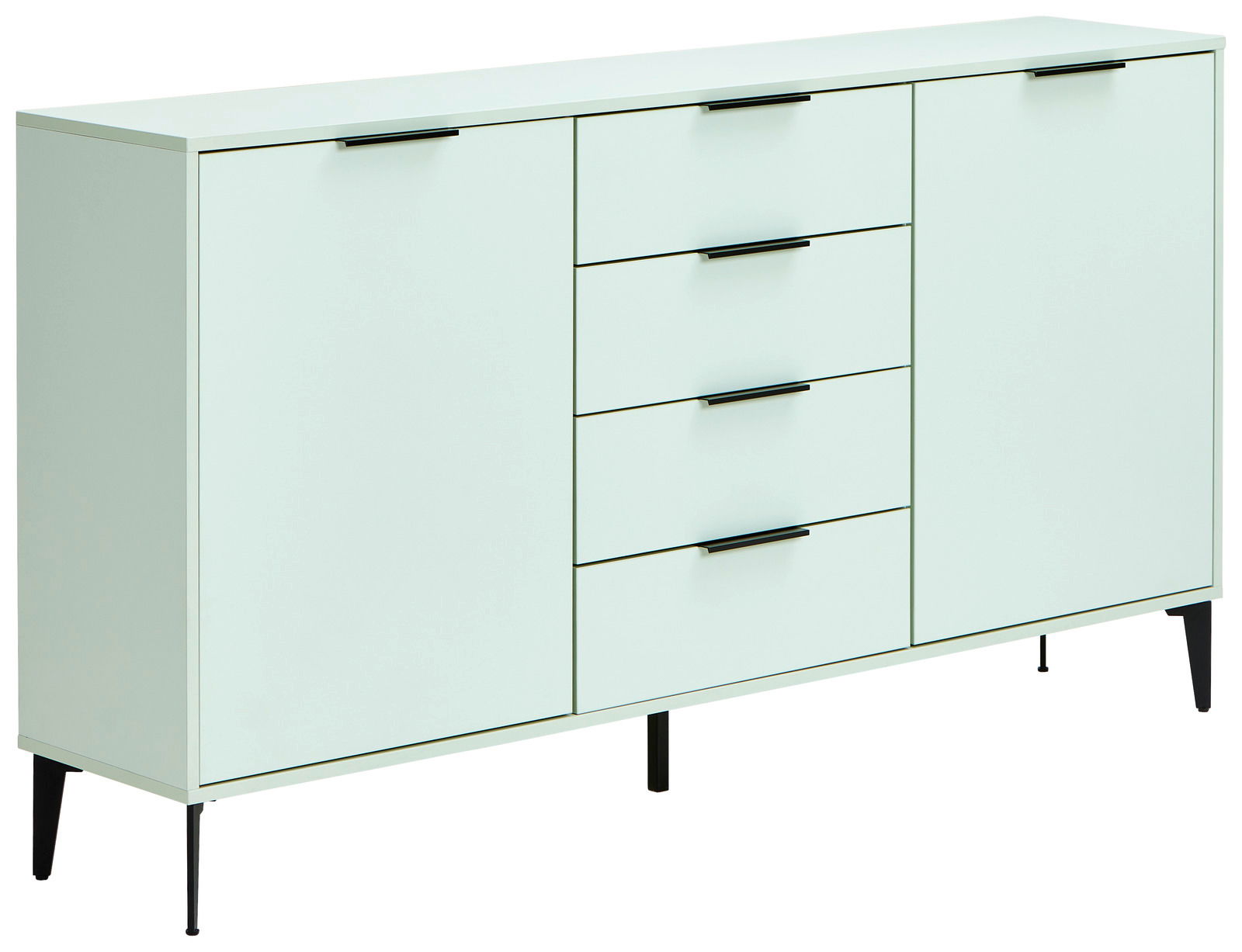 Hom´in Sideboard JOLLY Modernes Sideboard in hellem Mintgrün mit schwarzen Griffen und Beinen, seitliche Perspektive