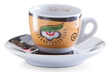 Espresso-Tasse mit Untertasse im Design 'Magic Eyes', seitliche Perspektive