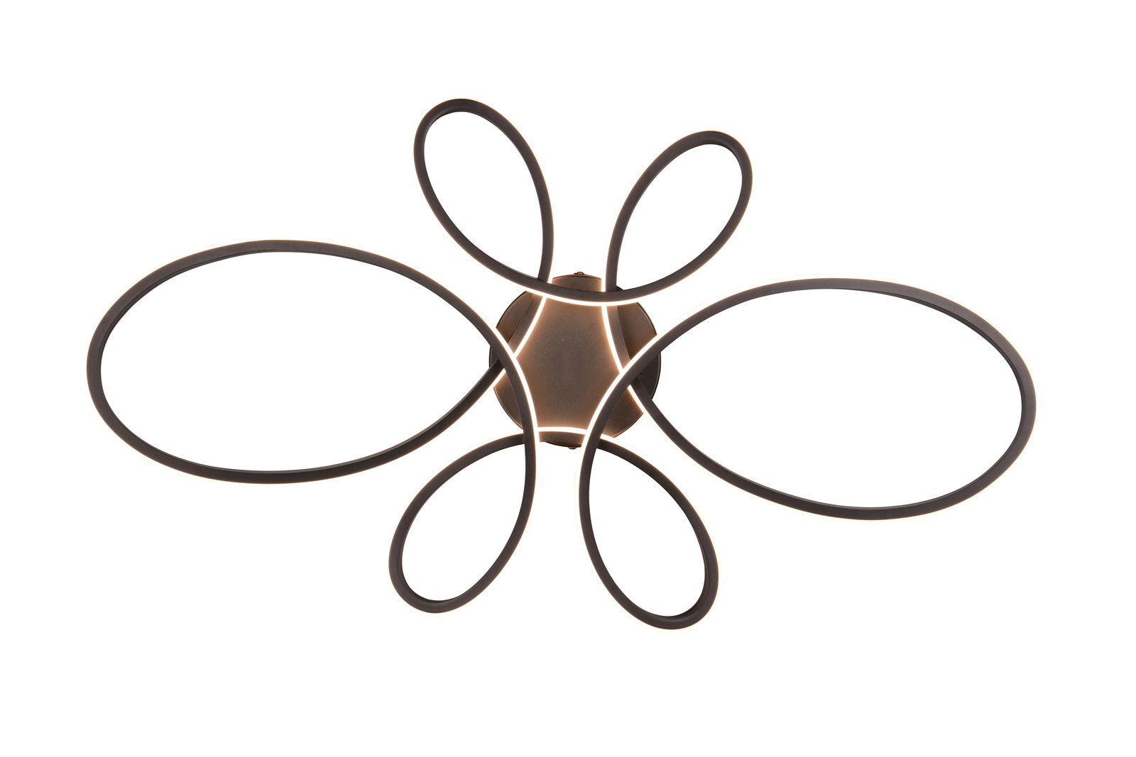 Moderne Deckenleuchte FLY mit geschwungenen Metallringen, Ansicht von unten