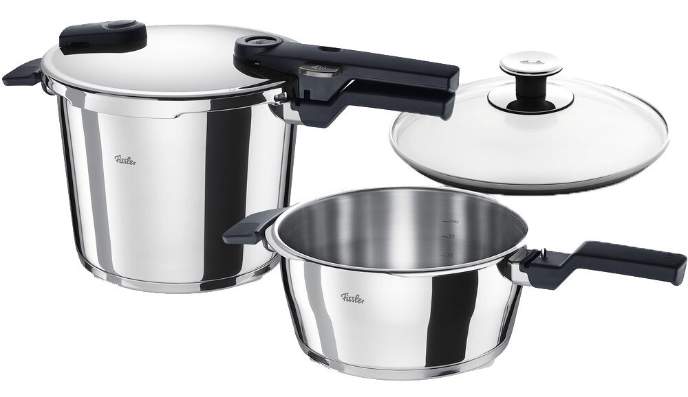 Fissler Schnellkochtopf Set 2-tlg. VITAQUICK Schnellkochtopf-Set bestehend aus zwei Töpfen mit Deckeln, aus Edelstahl, seitliche Ansicht