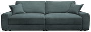 Großes, modernes Sofa in dunkelgrauem Stoff mit zwei passenden Kissen, Frontalansicht