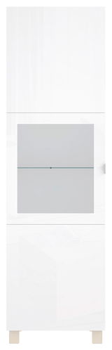 Weiße Vitrine mit Glaselementen, frontal fotografiert