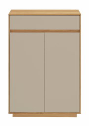 Moderner Schuhschrank aus Holz mit zwei Türen und einer Schublade, Frontalansicht