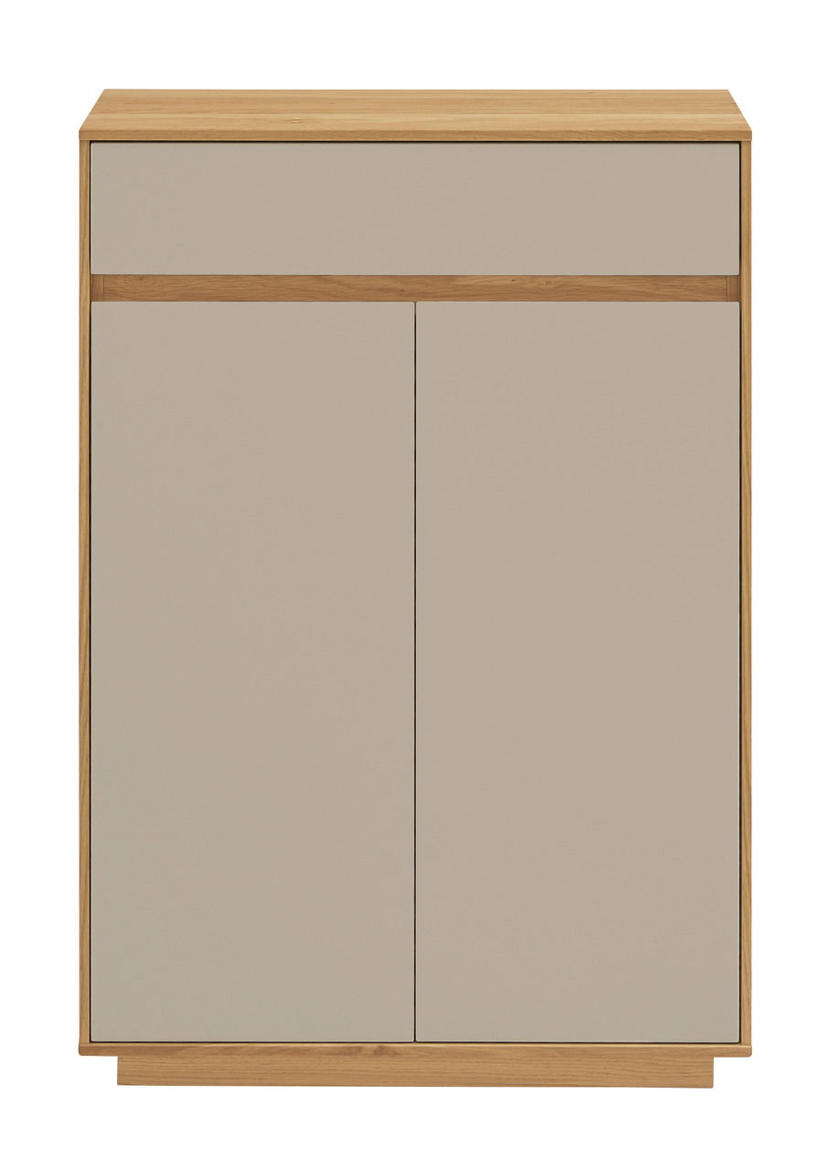 Moderner Schuhschrank aus Holz mit zwei Türen und einer Schublade, Frontalansicht
