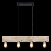 Hängeleuchte mit vier Glühbirnen, Holzdesign, Frontalansicht