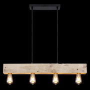 Hängeleuchte mit vier Glühbirnen, Holzdesign, Frontalansicht