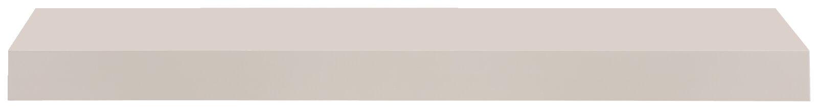 Beige rechteckige, flache Plattform mit abgeschrägten Kanten, freigestellt auf weißem Hintergrund, Ansicht leicht von vorne/oben (3/4-Perspektive).