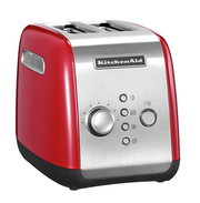 Roter KitchenAid 2-Scheiben-Toaster mit Edelstahlfront, seitliche Perspektive