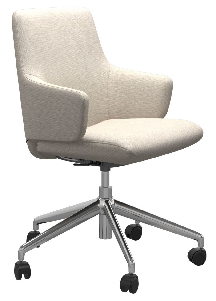 Stressless Home Office Sessel OFFICE LAUREL (L) Beiger Home Office Sessel mit Armlehnen und verchromtem Drehfuß, seitliche Perspektive