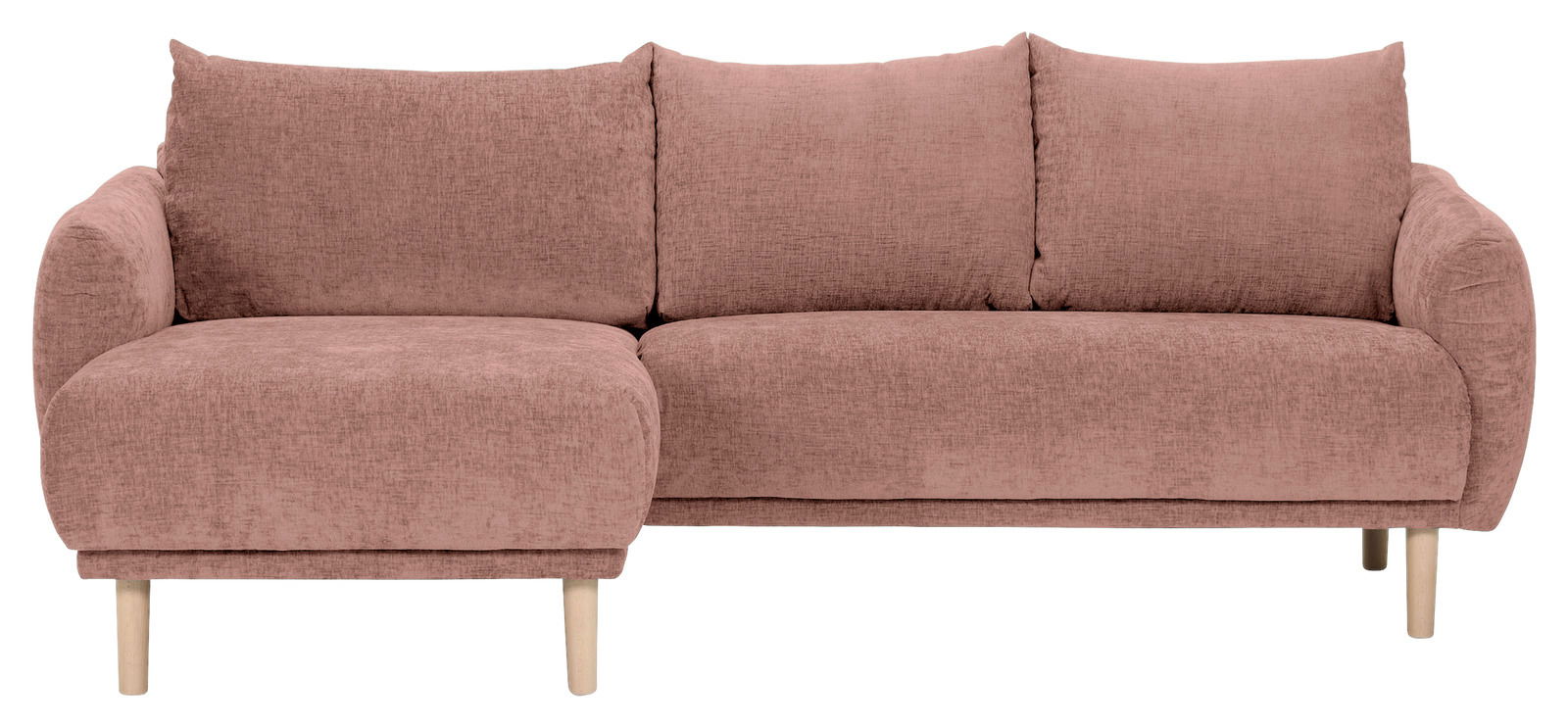 Rosa Ecksofa mit linker Ottomane, Vorderansicht