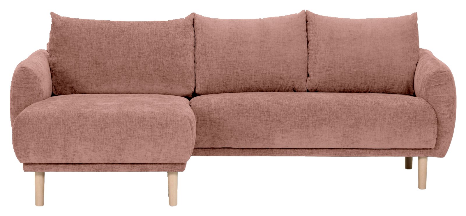 Rosa Ecksofa mit linker Ottomane, Vorderansicht