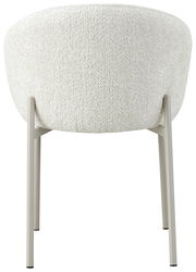 Rückansicht eines weißen Armlehnstuhls mit Metallbeinen, Modell MARVIN