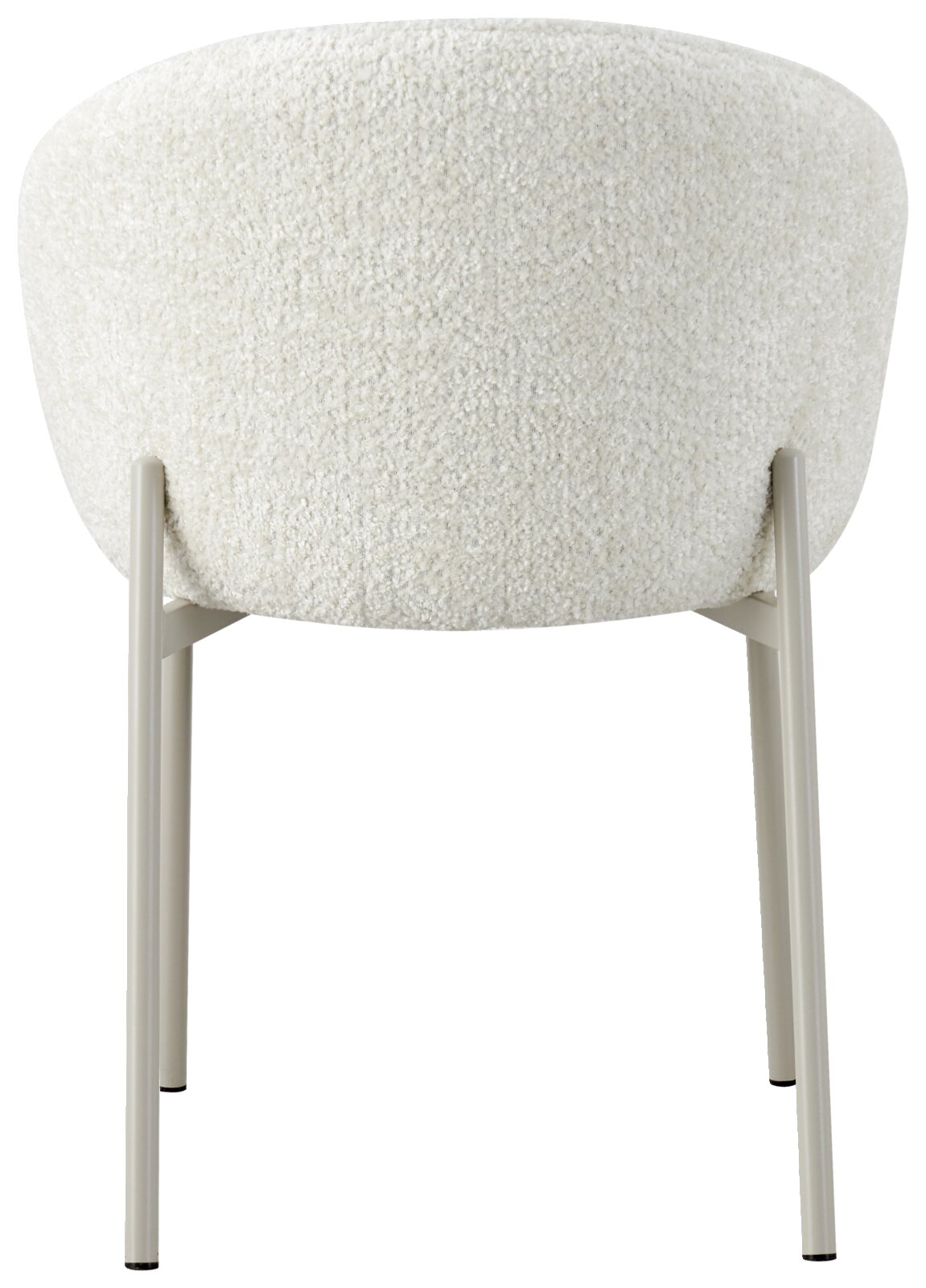 Rückansicht eines weißen Armlehnstuhls mit Metallbeinen, Modell MARVIN