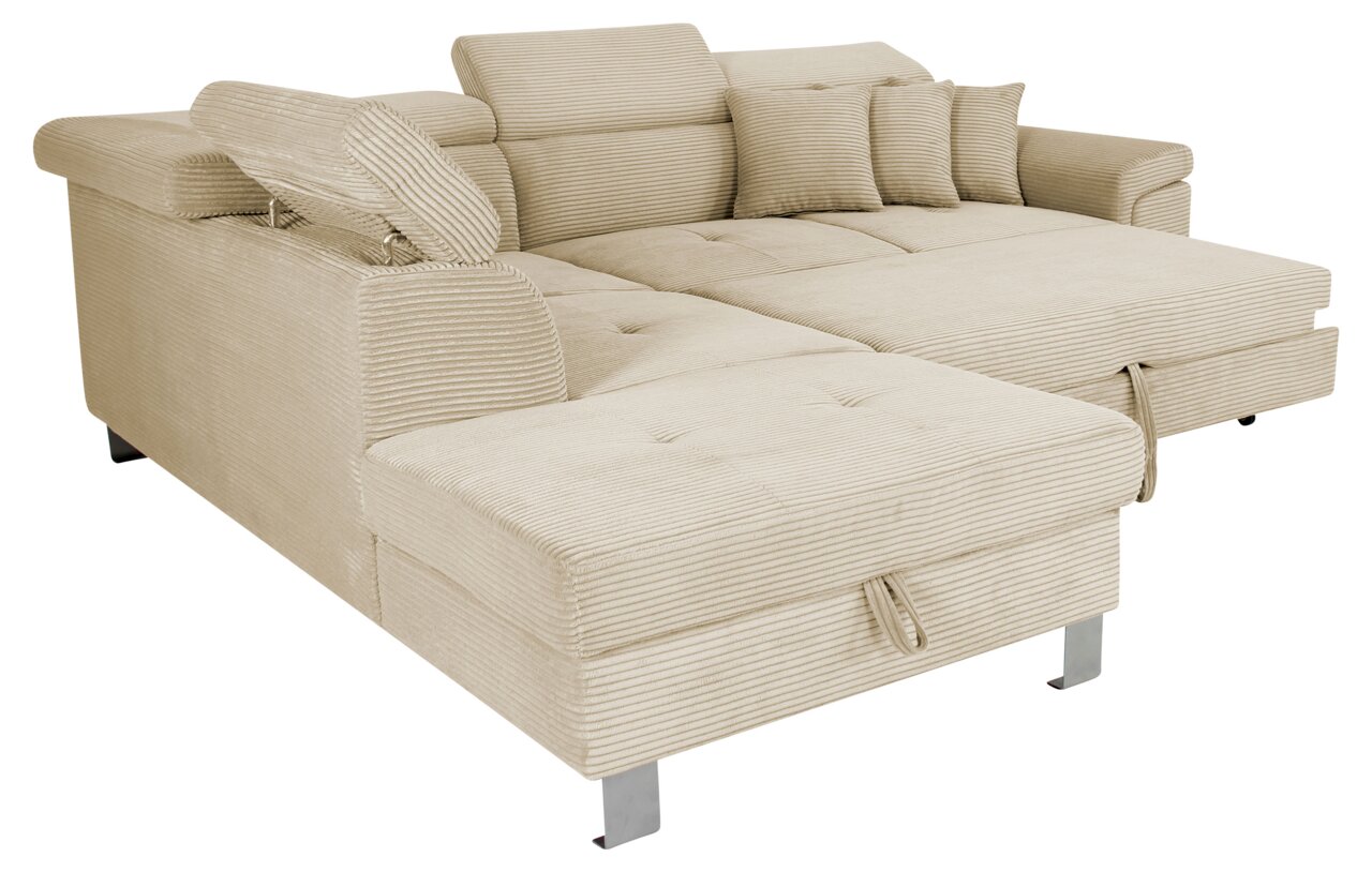 Z2 Hoekbank PINK Beige Ecksofa mit verstellbaren Kopfstützen und Kissen, Perspektive von vorne links