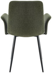 Rückansicht eines grünen Armlehnstuhls mit schwarzen Beinen