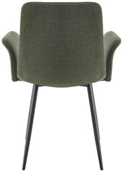 Rückansicht eines grünen Armlehnstuhls mit schwarzen Beinen