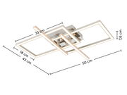 Moderne LED-Deckenleuchte mit rechteckigem Design, seitliche Perspektive, Maße: 50 cm x 43 cm x 7,6 cm.