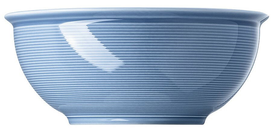 Blaue Schüssel mit geriffelter Oberfläche, seitliche Ansicht