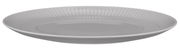 Runder Speiseteller mit geriffeltem Rand, seitliche Perspektive