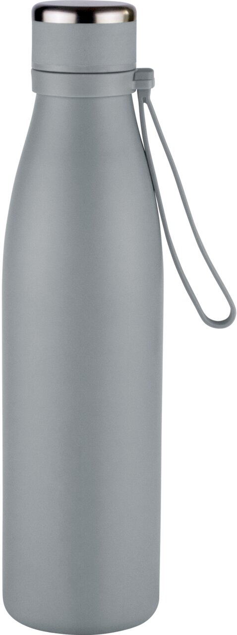Graue Isolierflasche mit 700 ml Fassungsvermögen, seitliche Ansicht