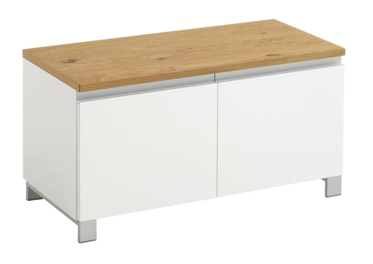 VOSS Garderobenbank SALEA Garderobenbank mit weißem Korpus und Holzoberfläche, seitliche Perspektive