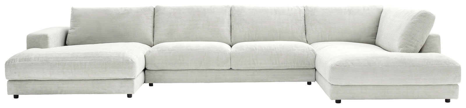 Helles, modernes U-förmiges Sofa mit breiten Armlehnen und geripptem Stoff, Vorderansicht