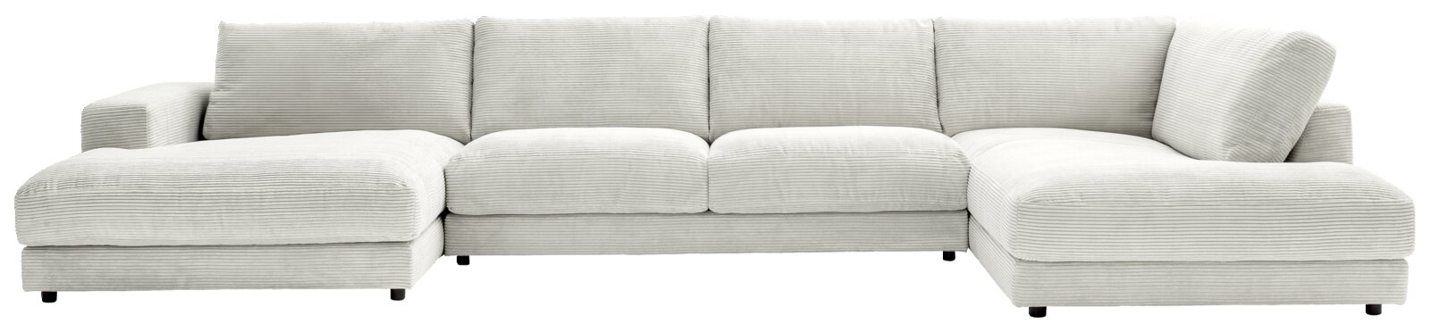 Helles, modernes U-förmiges Sofa mit breiten Armlehnen und geripptem Stoff, Vorderansicht