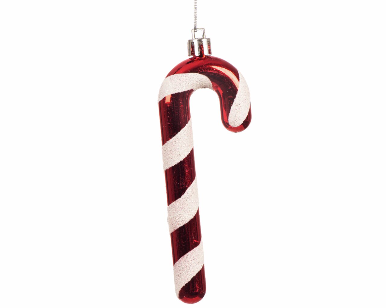 Rote und weiße Zuckerstangen-Weihnachtsdekoration, frontal betrachtet