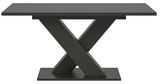 Moderner Esstisch mit X-förmigem Gestell in dunkler Farbe, Frontalansicht