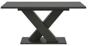 Moderner Esstisch mit X-förmigem Gestell in dunkler Farbe, Frontalansicht