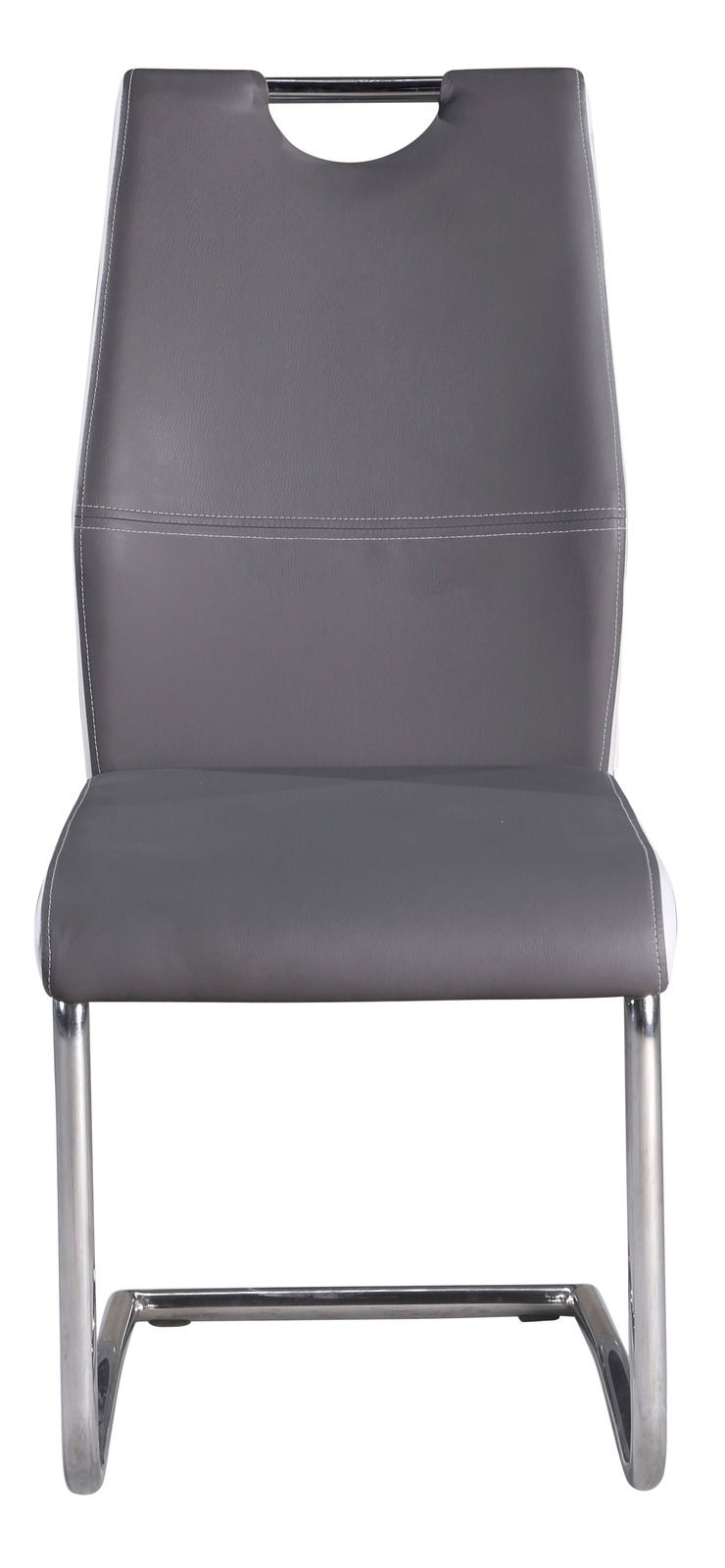 Moderner Schwingstuhl in Grau mit Metallgestell, Frontalansicht