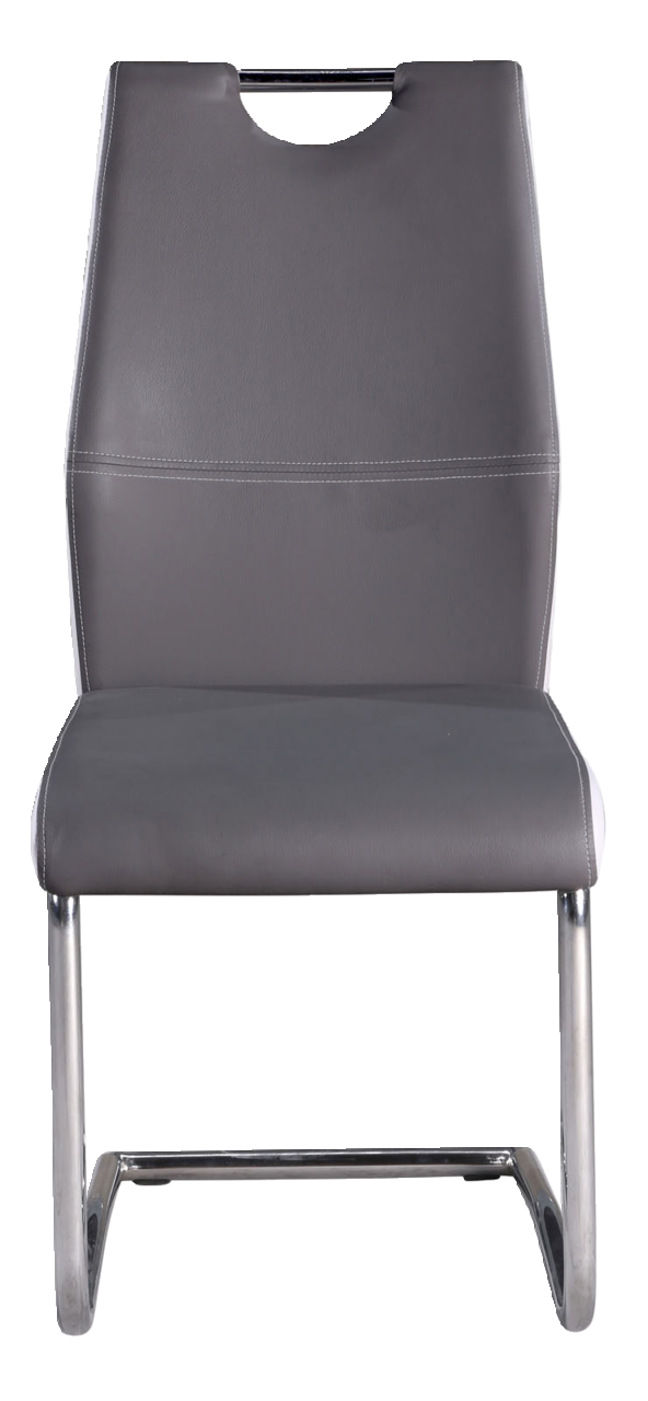 Moderner Schwingstuhl in Grau mit Metallgestell, Frontalansicht