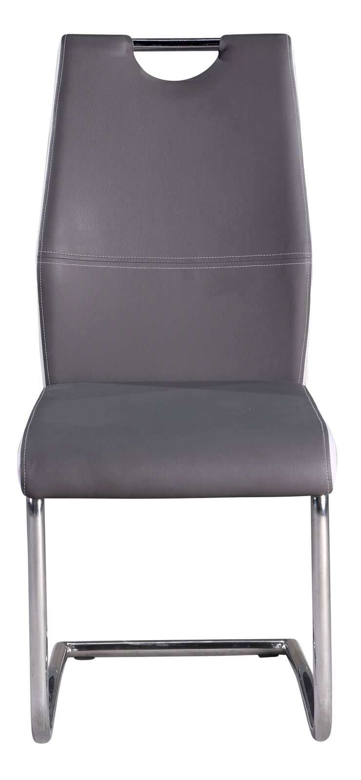 Moderner Schwingstuhl in Grau mit Metallgestell, Frontalansicht