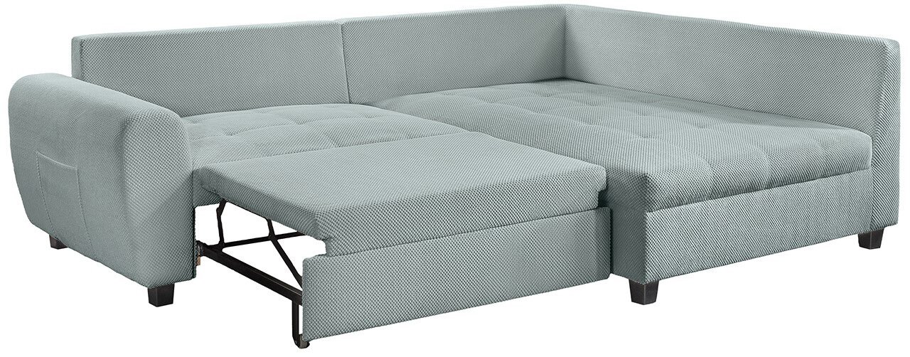 Graue Rundecke (L) mit ausziehbarem Bett, Perspektive von vorne links