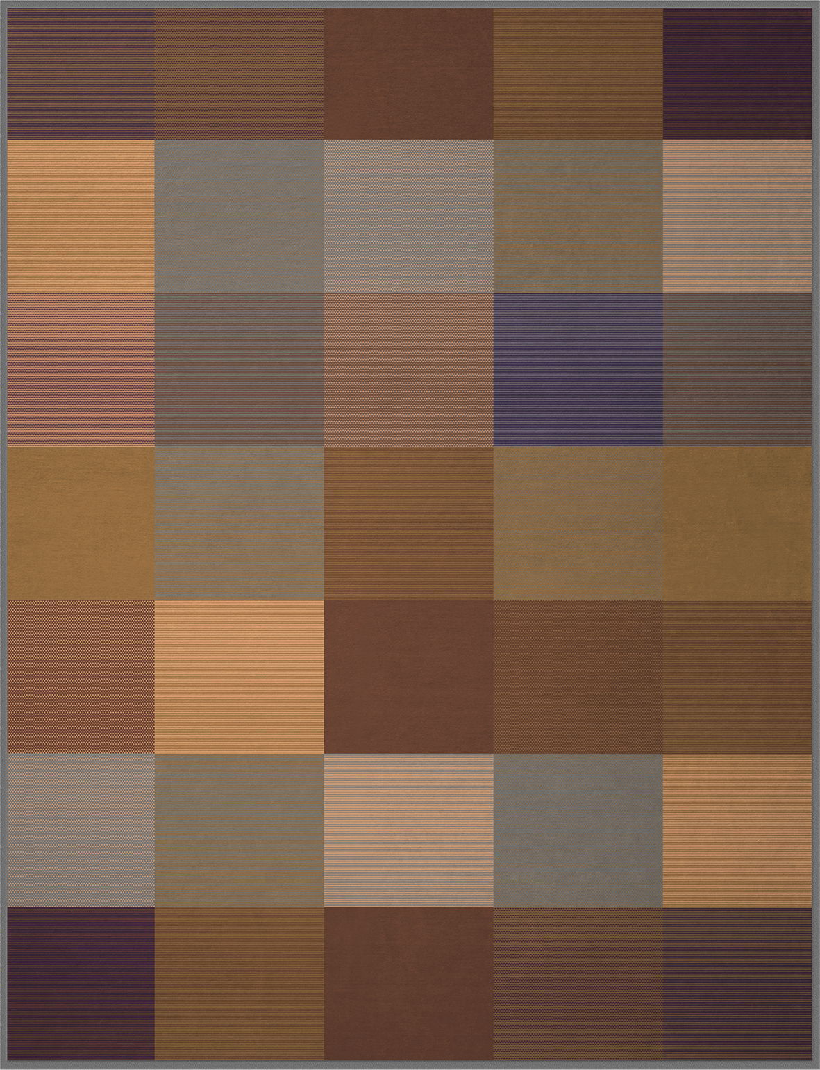 Bunte Wohndecke mit kariertem Muster in warmen Erdtönen, Draufsicht