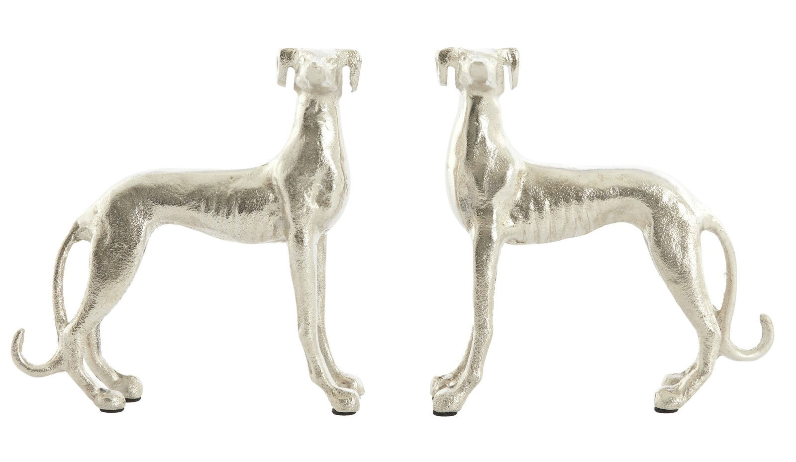 Light&Living Ornament 2er-Set DOGS Zwei silberne Hundeskulpturen aus Metall, seitliche Ansicht