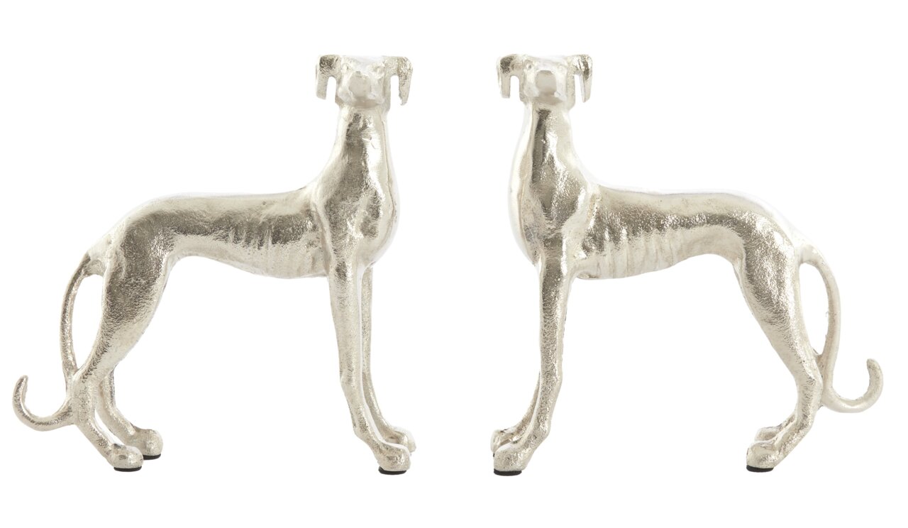 Light&Living Ornament 2er-Set DOGS Zwei silberne Hundeskulpturen aus Metall, seitliche Ansicht