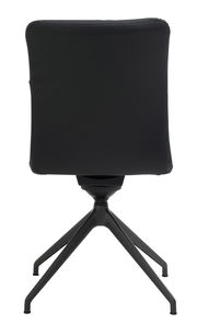 Rückansicht eines schwarzen Stuhls mit vier Beinen und modernem Design.