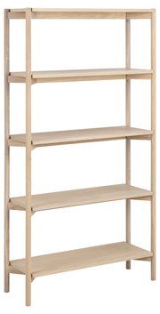 Holzregal mit fünf Ebenen, seitliche Perspektive