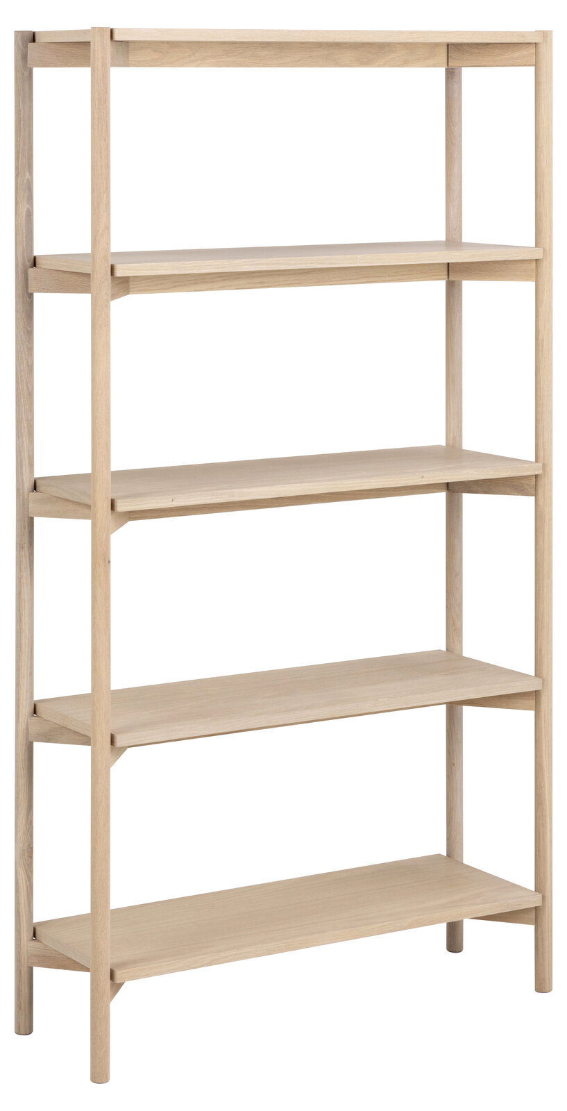 Holzregal mit fünf Ebenen, seitliche Perspektive